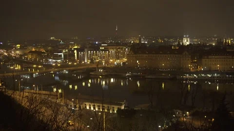 Vltava River Prague Timelapse at Night Stock Footage 59522423