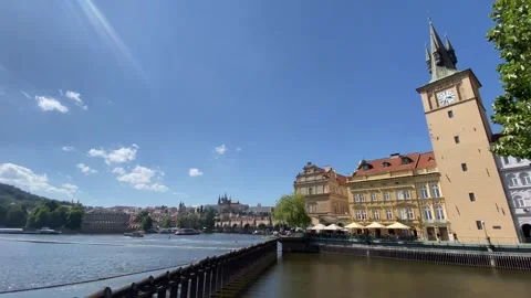 Vltava River Riverside Promenade Historic Old Town Water Tower Prague May-30-26 Stock Footage 336281148