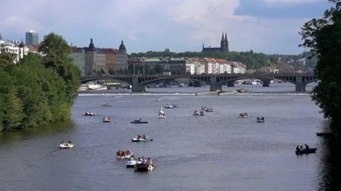Vltava River view in Prague Stock Footage 211789315