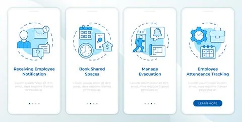 VMS features blue onboarding mobile app screen Stockillustratie