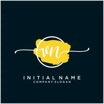 VN Initial handwriting logo design with brush circle Illustrazione stock