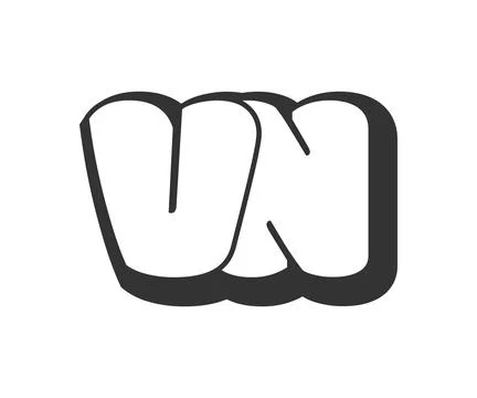 VN logo, bubble comic lettering, rounded in graffiti style black and white .. Stock Illustration