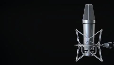 Vocal condenser studio microphone on isolated black background. 3D Render Stock Photos