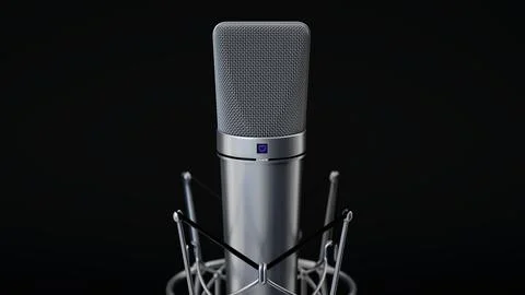 Vocal condenser studio microphone on isolated black background. 3D Render Stock Photos