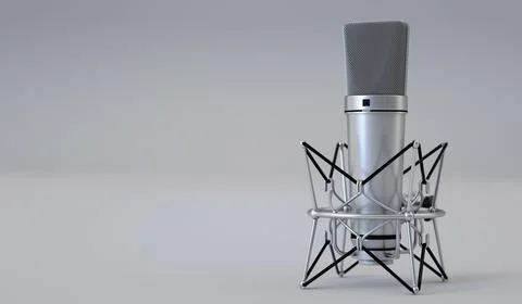 Vocal condenser studio microphone on isolated white background. 3D Render Stock Photos