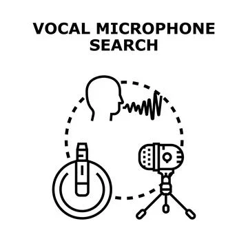Vocal microphone search concept for audio recording Stock Illustration