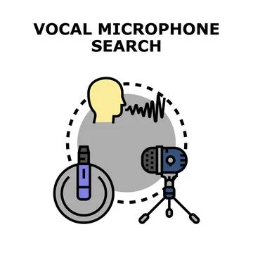 Vocal microphone search concept for audio recording Stock Illustration