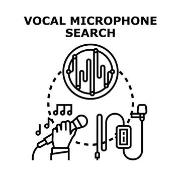 Vocal microphone search for recording audio concept Stock Illustration