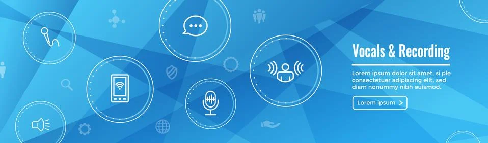Vocal &amp; Recording Command Icon with Sound Wave Images Web header banner Stock Illustration