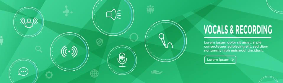 Vocal &amp; Recording Command Icon with Sound Wave Images Web header banner Stock Illustration