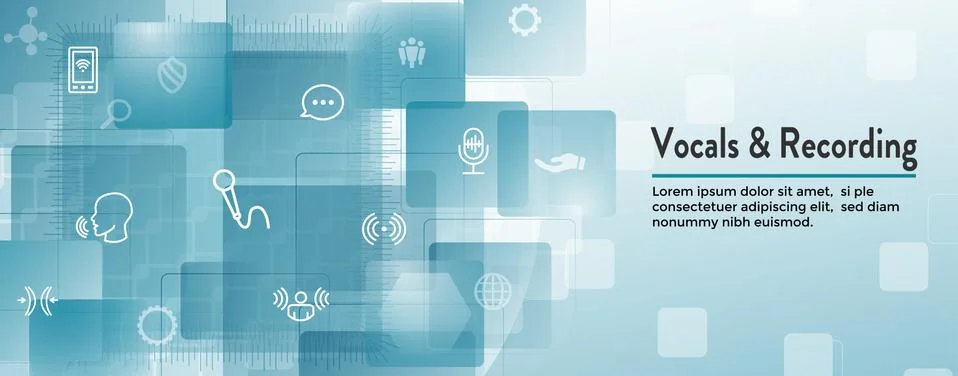 Vocal &amp; Recording Command Icon with Sound Wave Images Web header banner Stock Illustration