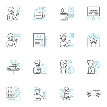 Vocation development linear icons set. Purpose, Passion, Calling, Direction Stock Illustration