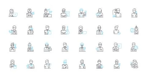 Vocation linear icons set. Calling, Mission, Purpose, Career, Passion, Talent Illustrazione stock