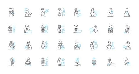 Vocation linear icons set. Calling, Purpose, Mission, Destiny, Occupation Illustrazione stock