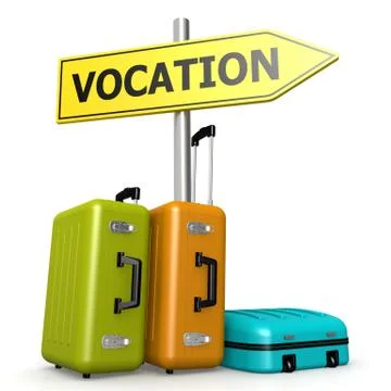Vocation road sign with luggages Illustration