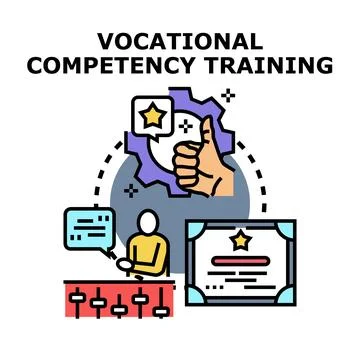 Vocational competency training achieving professional skill development Stock Illustration