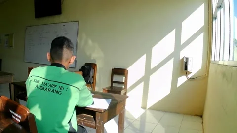 Vocational High School students wearing identity uniforms are studying in class Video stock 242269953