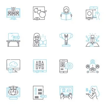 Vocational Training linear icons set. Apprenticeship, Vocational, Skilled, Trade Stock Illustration