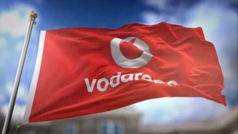 Vodafone Flag Waving Slow Motion 3D Rendering Blue Sky Background - Editori.. Stock Footage 75674907