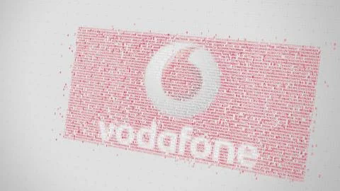 Vodafone logo being made with many numbers. Digital business conceptual 스톡 일러스트