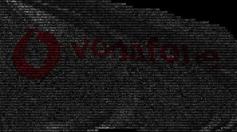 Vodafone logo on waving digital flag. Editorial 3d rendering Illustrazione stock