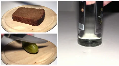 Vodka and the snack on the table Stock Footage 36826613