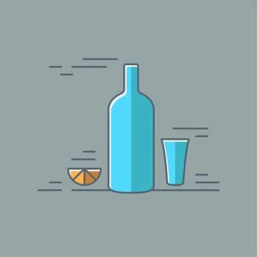 Vodka glass bottle flat design background Stock Illustration