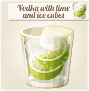 Vodka with lime and ice cubes. Detailed Vector Icon Stock Illustration