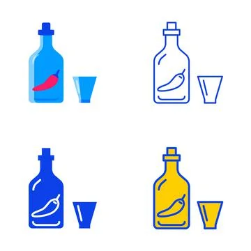 Vodka with pepper icon set Stock Illustration