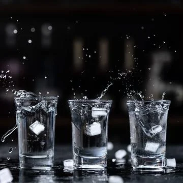 Vodka shots splash pattern alcohol glasses Stock Photos