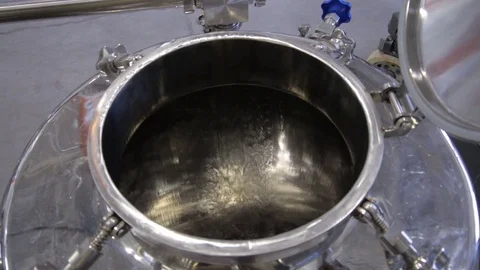 Vodka Vat Silo Batch Being Filled in Distillery Wide Stock Footage