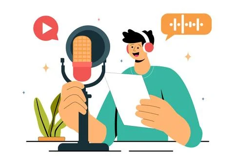 Voice Acting Vector Illustration featuring a Movie Production Cast Member P.. Stock Illustration