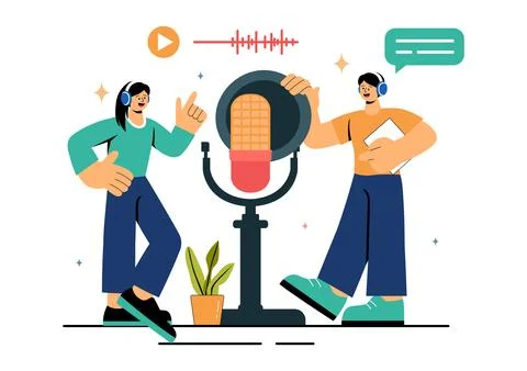 Voice Acting Vector Illustration featuring a Movie Production Cast Member P.. Stock Illustration