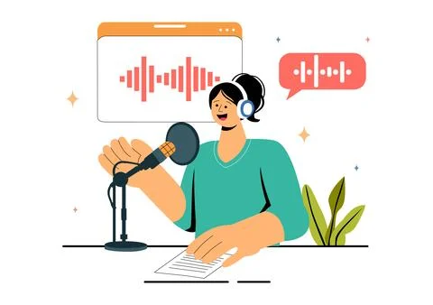 Voice Acting Vector Illustration featuring a Movie Production Cast Member P.. Stock Illustration