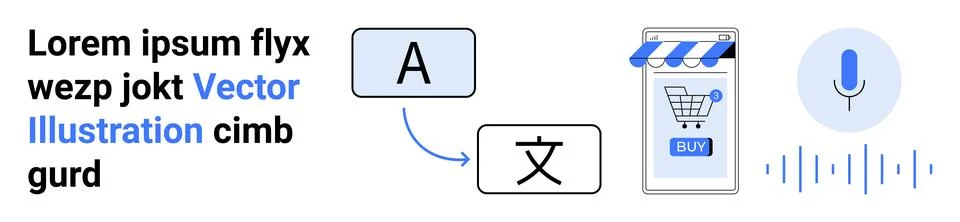 Voice Activated E-Commerce with Multilingual Support and Translation Features Stock Illustration