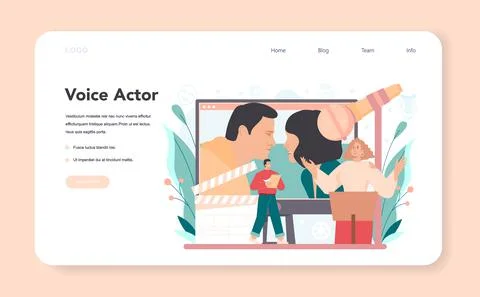Voice actor and actress web banner or landing page. Movie production cast member Stock Illustration