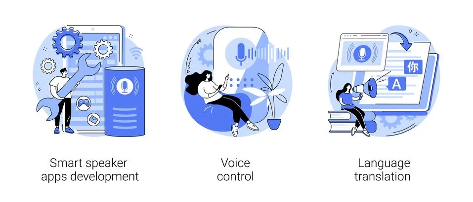 Voice assistant abstract concept vector illustrations. Illustrazione stock