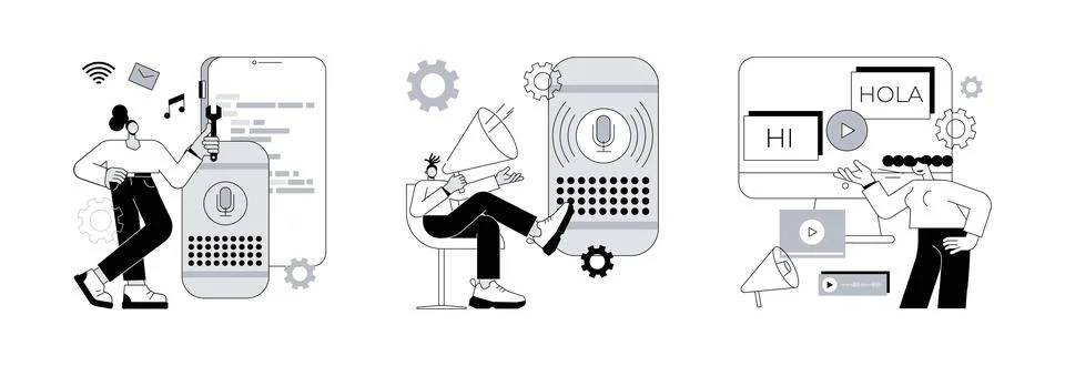 Voice assistant abstract concept vector illustrations. Stock Illustration