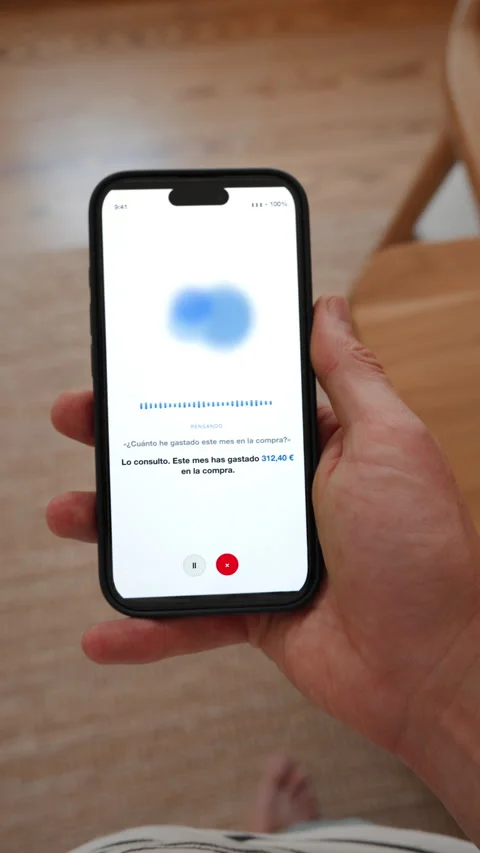Voice assistant answering a spending question, vertical in Spanish, asking Stock Footage 345403894