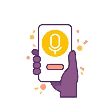 Voice assistant app icon, smart phone in hand Stock Illustration