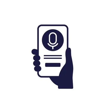Voice assistant app icon, smart phone in hand on white Stock Illustration