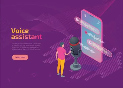 Voice assistant application isometric landing page, web banner Stock-Illustration