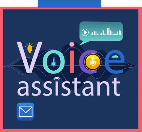 Voice assistant banner. Smart speaker with voice recognition flat vector Stock Illustration