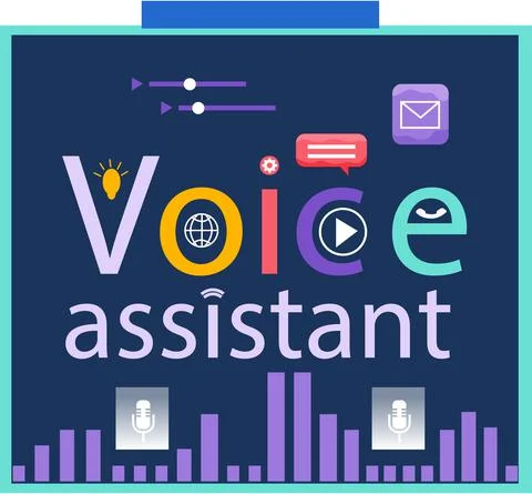 Voice assistant banner. Smart speaker with voice recognition flat vector Stock Illustration