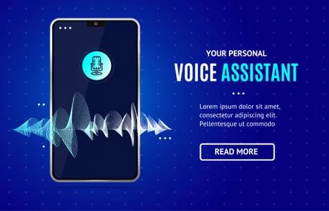 Voice Assistant Concept Banner Horizontal with Realistic Detailed 3d Mobile Illustrazione stock