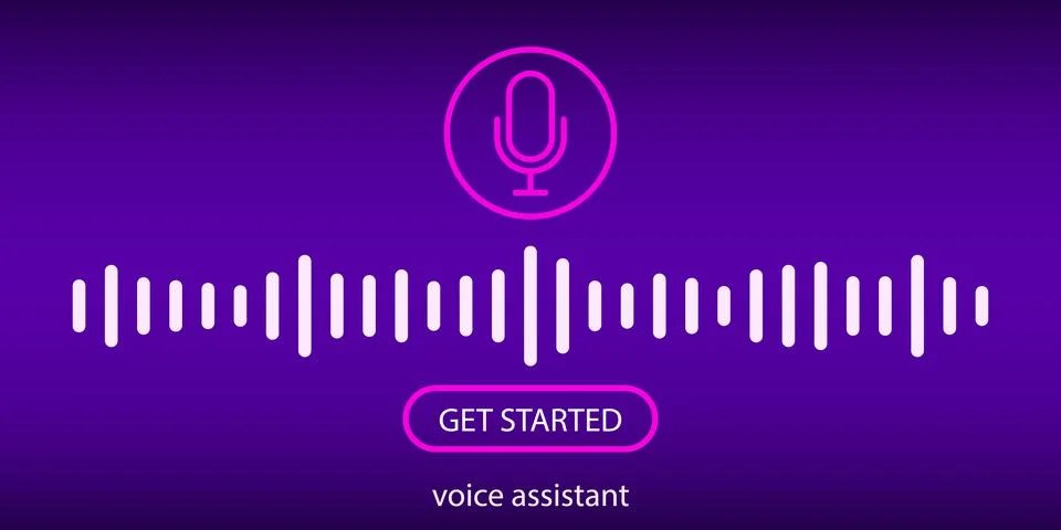 Voice assistant concept. Neural network.  illustration with sound wave and mi Stock Illustration