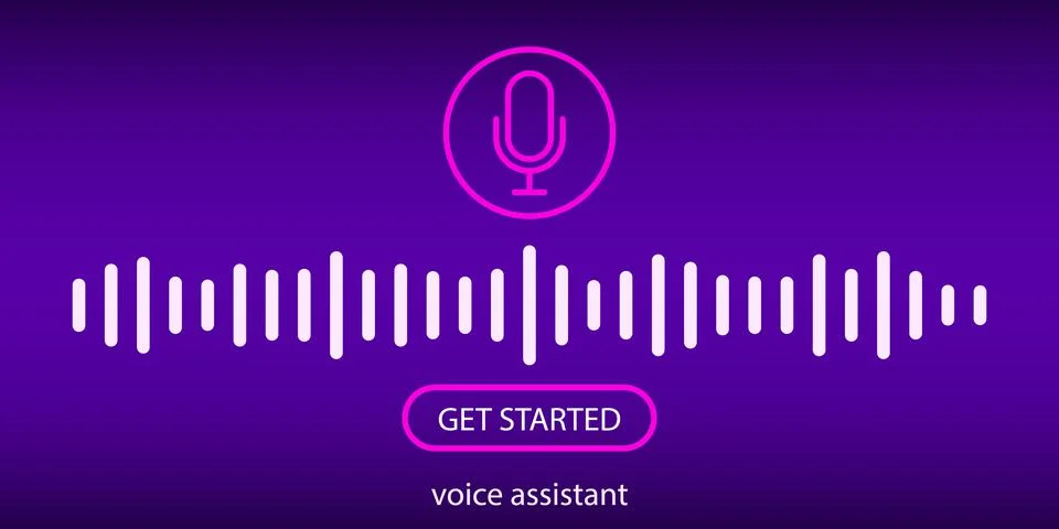 Voice assistant concept. Neural network.  illustration with sound wave and mi Stock Illustration