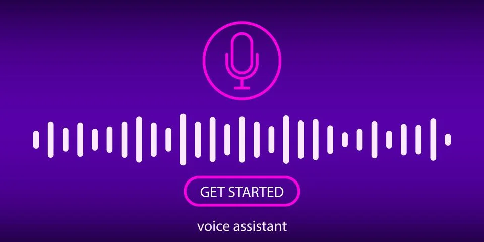 Voice assistant concept. Neural network.  illustration with sound wave and mi Stock Illustration