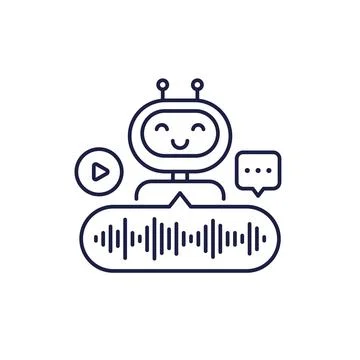Voice assistant icon with robot, line vector Stock Illustration