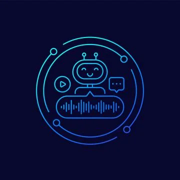 Voice assistant icon with a robot, linear design Stock Illustration